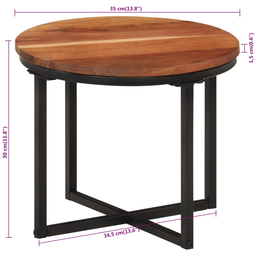 vidaXL Coffee Table 35x35x30 cm Solid Wood Acacia and Iron 6