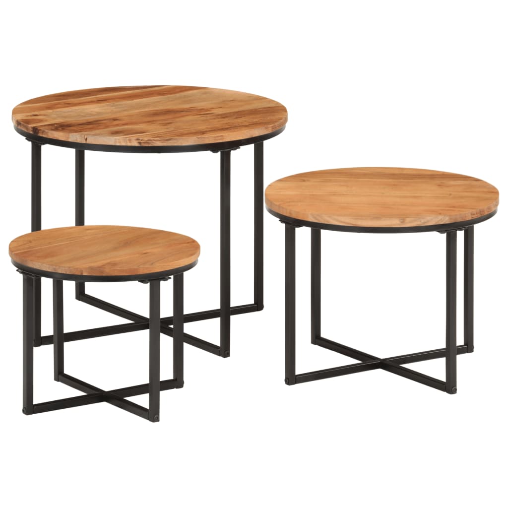 vidaXL Nesting Coffee Tables 3 pcs Solid Wood Acacia and Iron 1