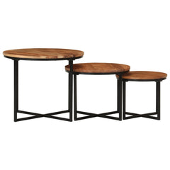 vidaXL Nesting Coffee Tables 3 pcs Solid Wood Acacia and Iron 2