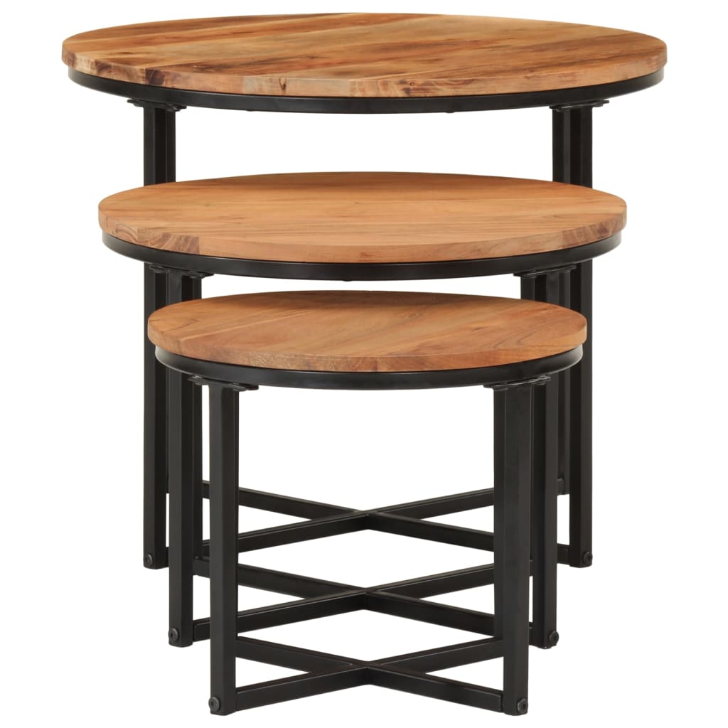 vidaXL Nesting Coffee Tables 3 pcs Solid Wood Acacia and Iron 3