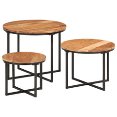 Coffee Table Solid Wood Acacia and Iron 35 x 35 x 30 cm + 45 x 45 x 35 cm + 55 x 55 x 45 cm