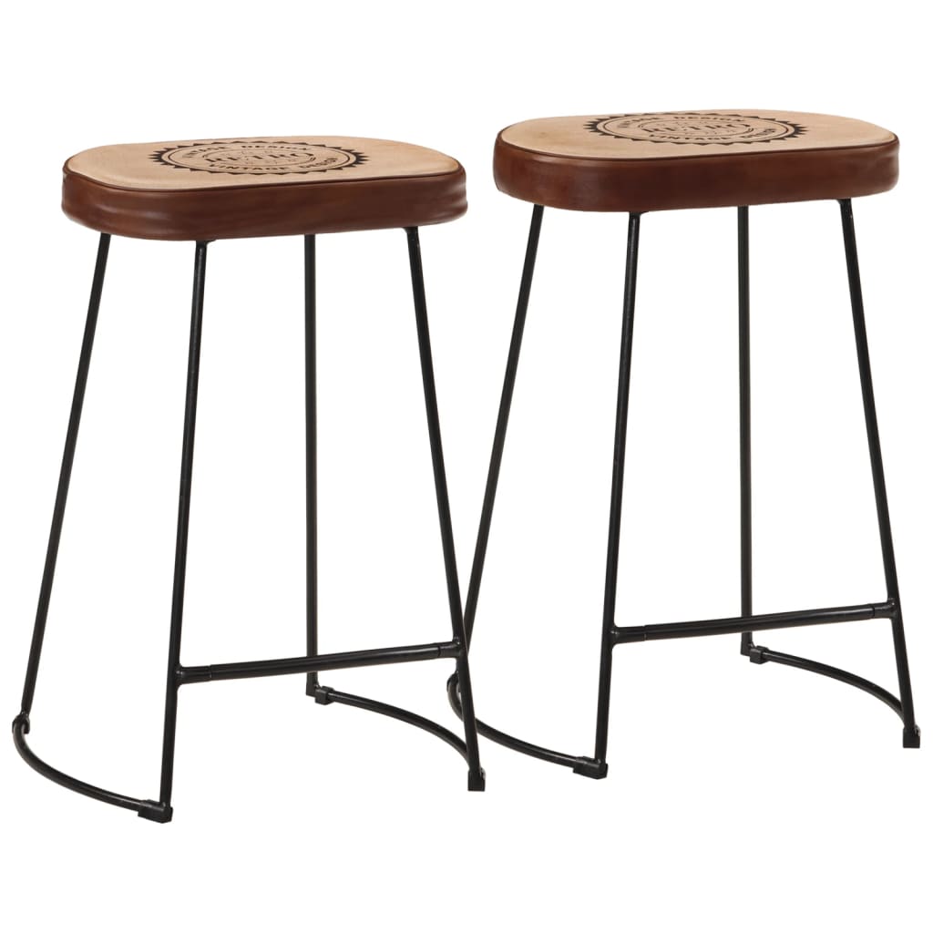 Bar Stools 2 pcs Dark Brown Leather and Canvas 41 cm 62 cm 29 cm