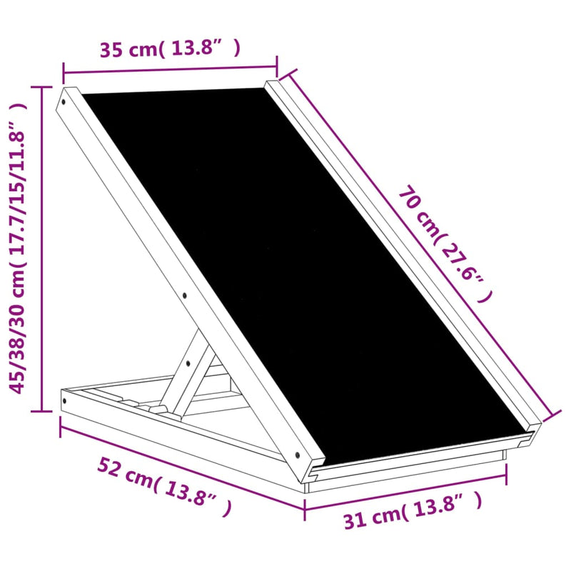 Dog Ramp Grey 70x35 cm Solid Wood Fir