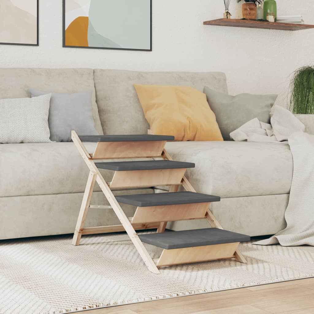 vidaXL Dog Stair Grey 105x47 cm Solid Wood Fir 1