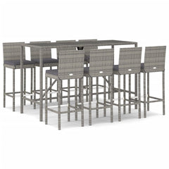 vidaXL 9 Piece Garden Bar Set with Cushions Grey Poly Rattan 2