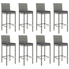 vidaXL 9 Piece Garden Bar Set with Cushions Grey Poly Rattan 4