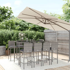 vidaXL 9 Piece Garden Bar Set with Cushions Grey Poly Rattan 1