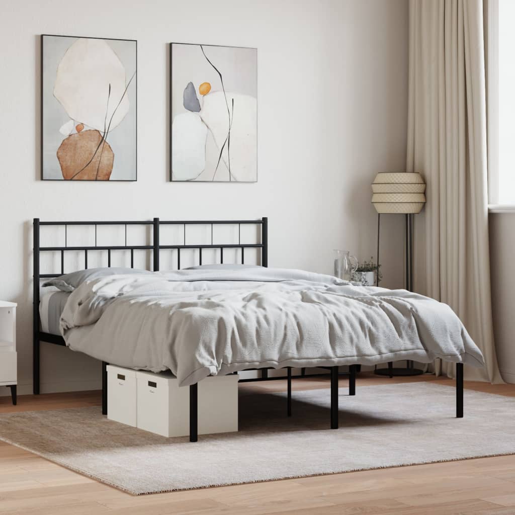 vidaXL Metal Bed Frame without Mattress with Headboard Black 140x190cm 1