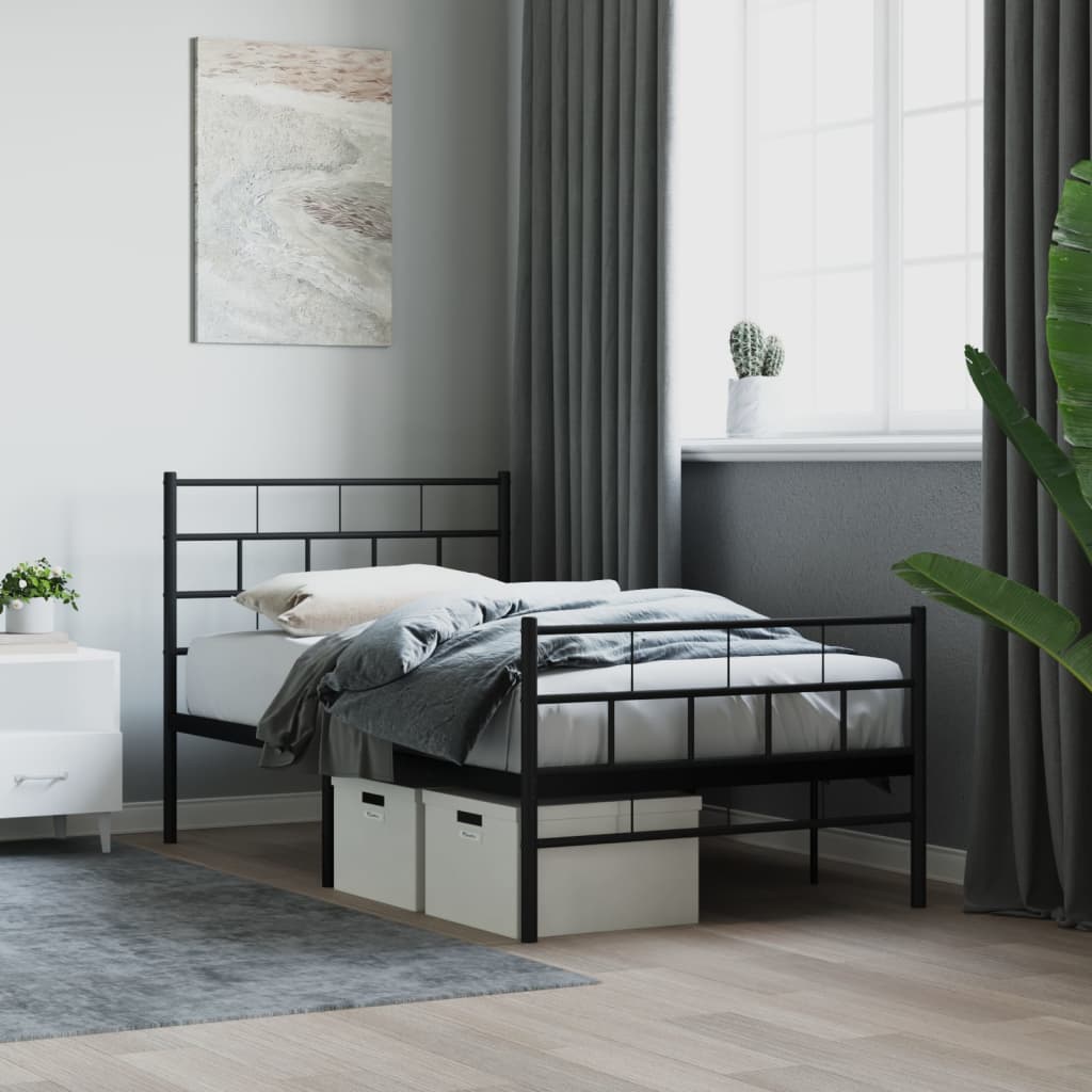vidaXL Metal Bed Frame without Mattress with Footboard Black 90x200cm 1