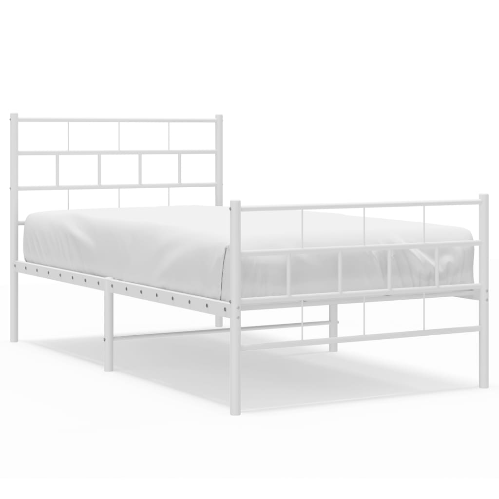 vidaXL Metal Bed Frame without Mattress with Footboard White 90x200cm 2