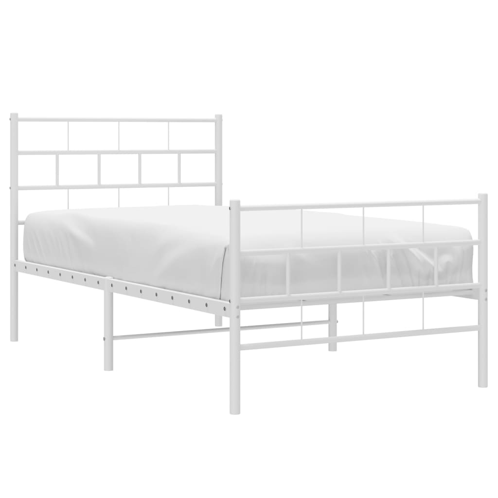 vidaXL Metal Bed Frame without Mattress with Footboard White 90x200cm 3