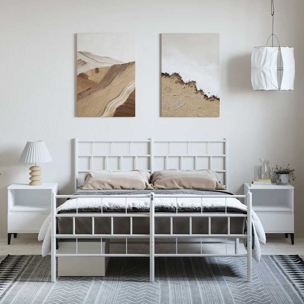 vidaXL Metal Bed Frame | White | Powder-Coated Steel | 135x190 cm | Bed Frame 4