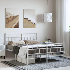 vidaXL Metal Bed Frame | White | Powder-Coated Steel | 135x190 cm | Bed Frame 1