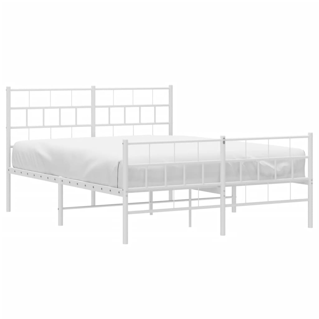 vidaXL Metal Bed Frame without Mattress with Footboard White 140x190cm 3
