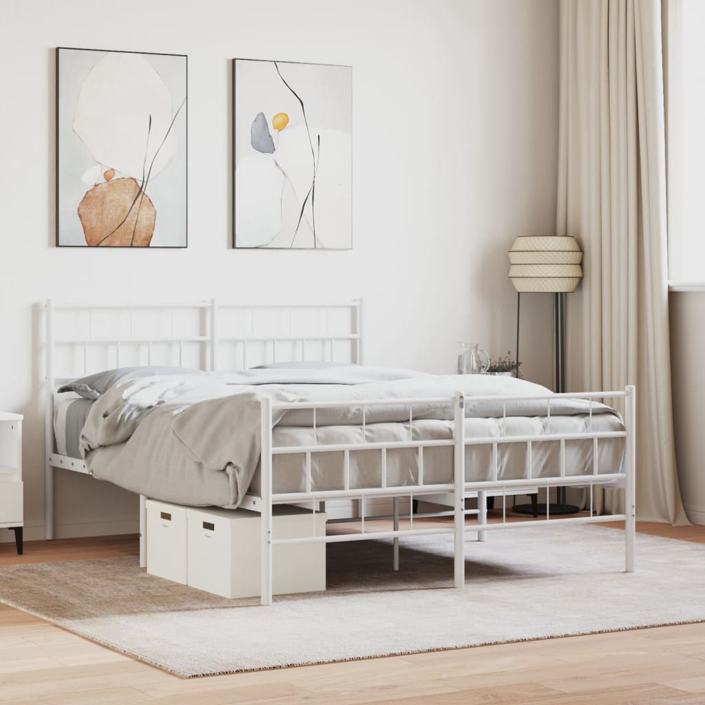vidaXL Metal Bed Frame without Mattress with Footboard White 140x190cm 1