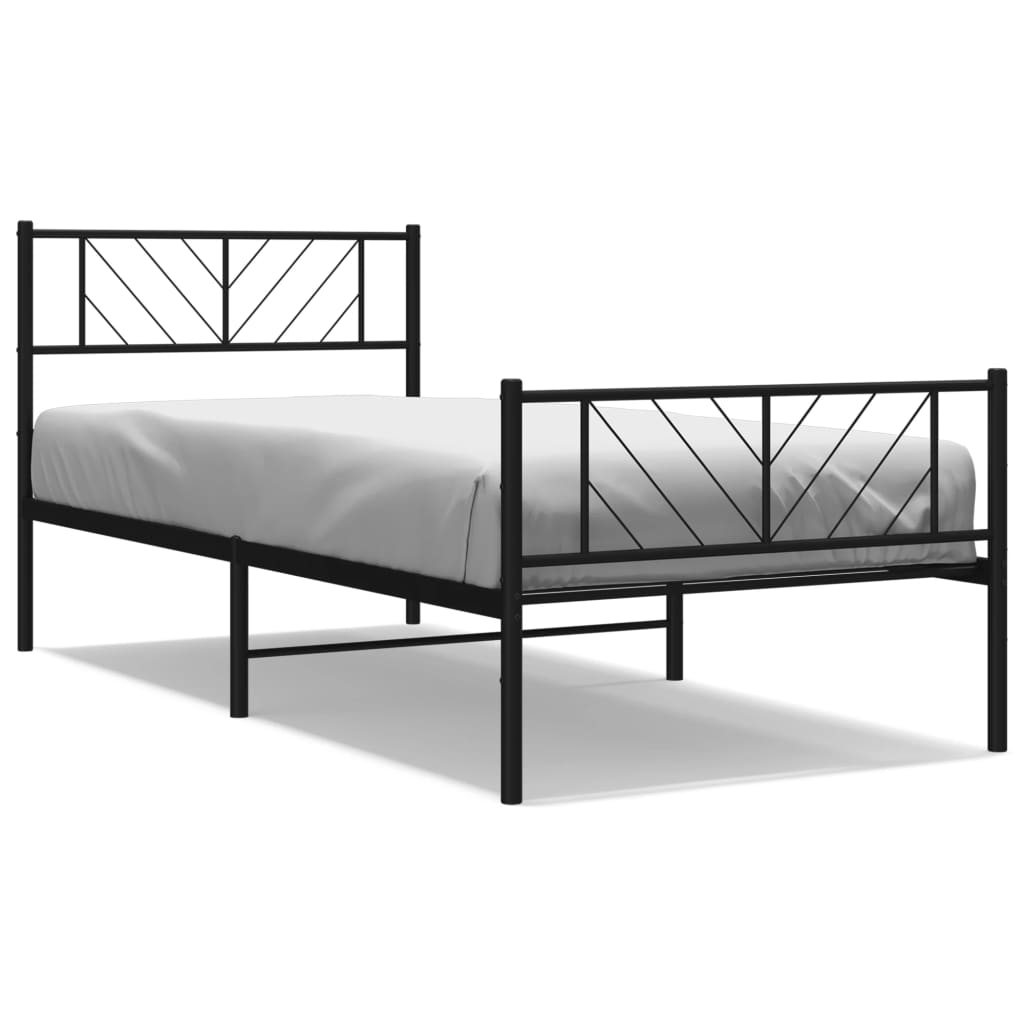 vidaXL Metal Bed Frame without Mattress with Footboard Black 90x190cm 2