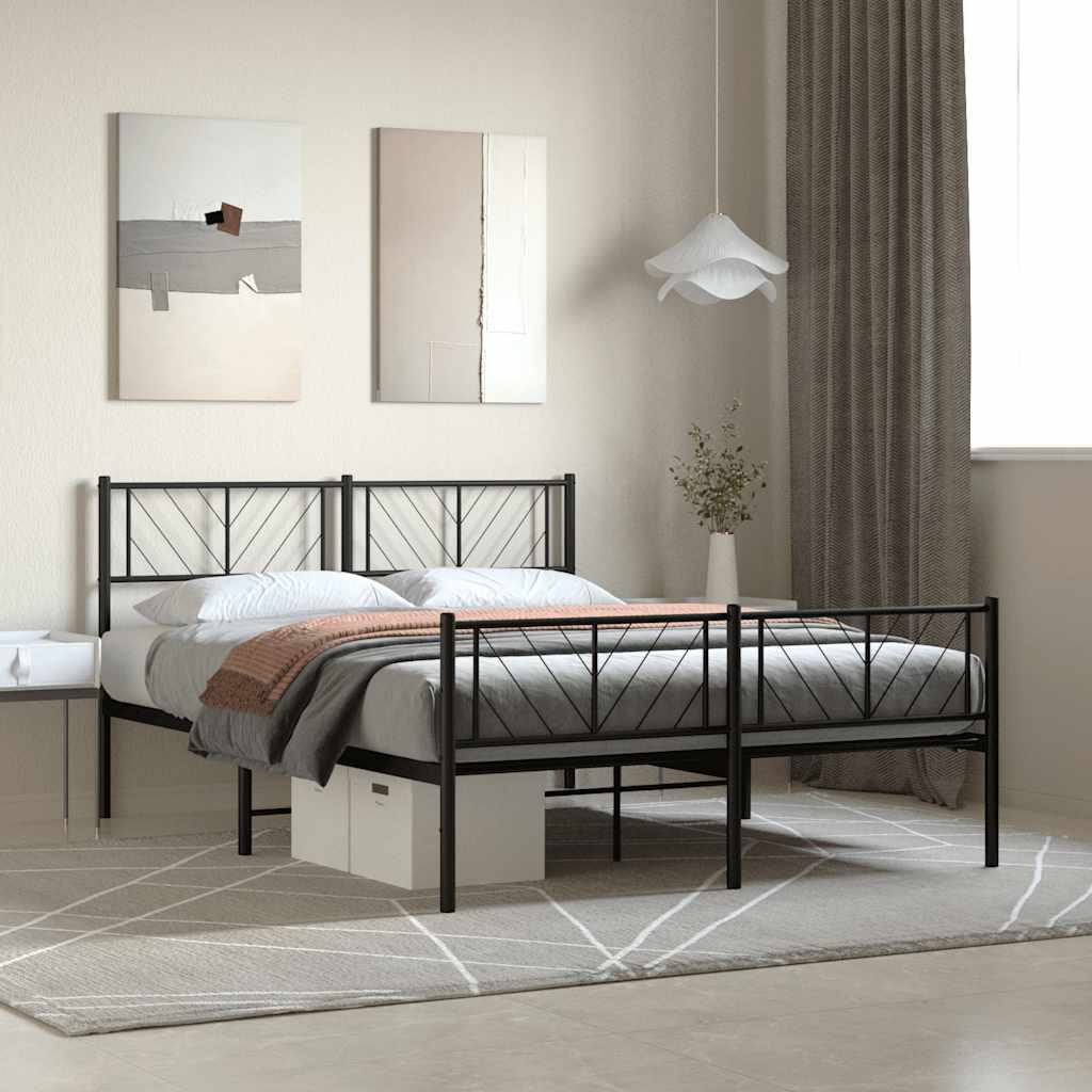 vidaXL Metal Bed Frame without Mattress with Footboard Black 120x190cm 1