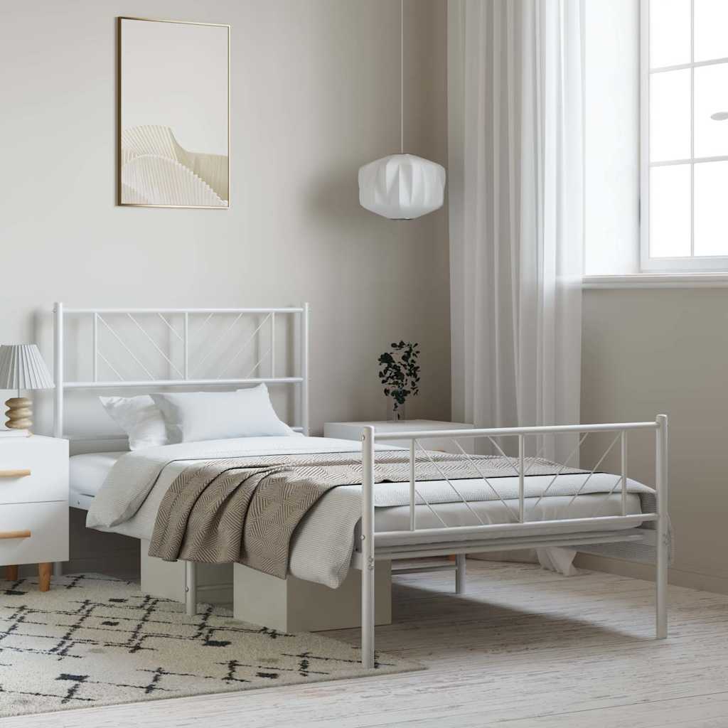 vidaXL Metal Bed Frame without Mattress with Footboard White 100x200cm 3