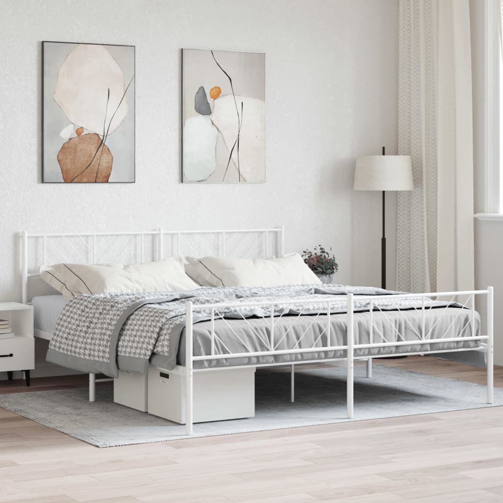 vidaXL Metal Bed Frame without Mattress with Footboard With headboard & footboard White