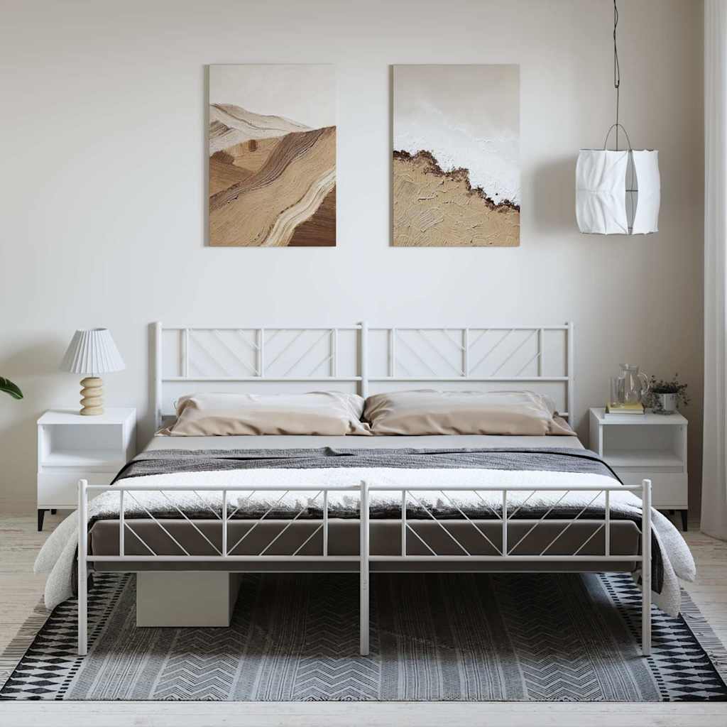 vidaXL Metal Bed Frame without Mattress with Footboard With headboard & footboard White