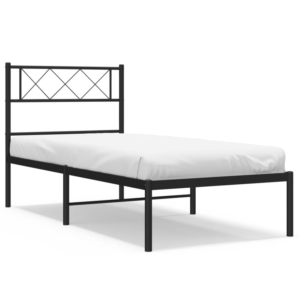 vidaXL Metal Bed Frame without Mattress with Headboard Black 90x200cm 2