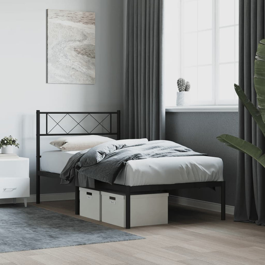 vidaXL Metal Bed Frame without Mattress with Headboard Black 90x200cm 1