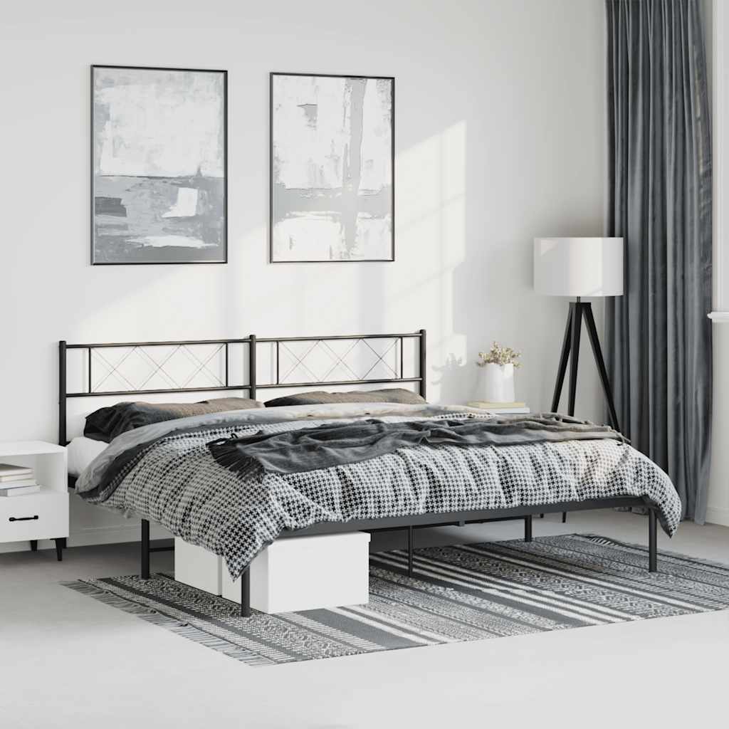 vidaXL Metal Bed Frame without Mattress with Headboard Black 183x213cm 1