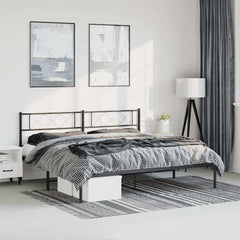 Metal Bed Frame without Mattress With headboard Black 183 cm 213 cm