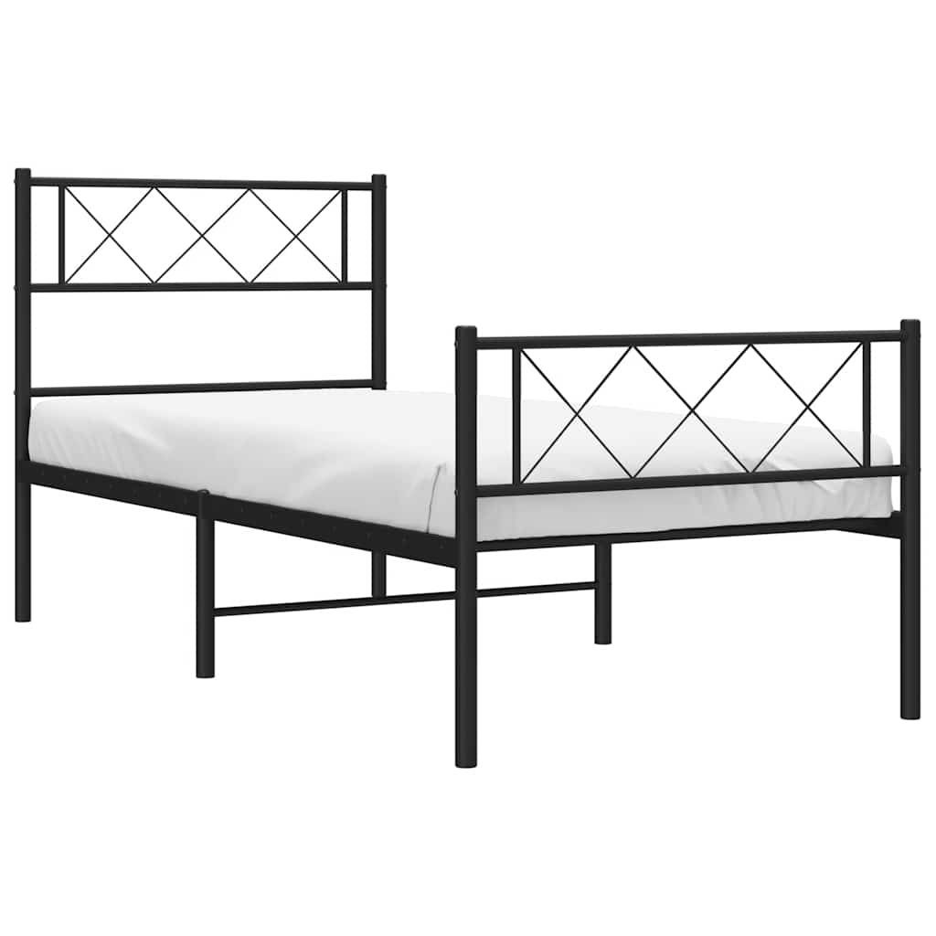 vidaXL Metal Bed Frame without Mattress with Footboard Black 100x190cm 4