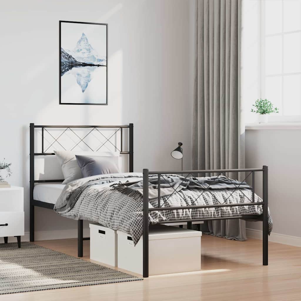 vidaXL Metal Bed Frame without Mattress with Footboard Black 100x190cm 1