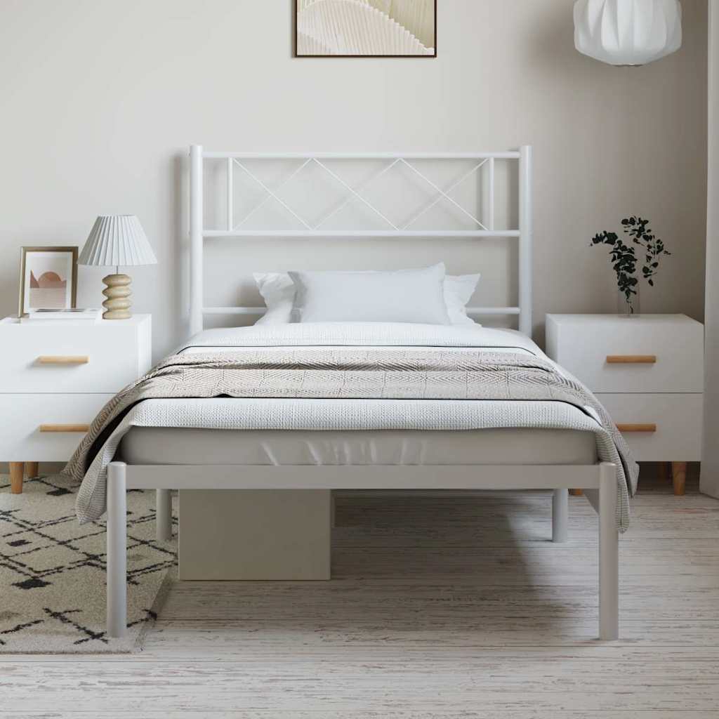 vidaXL Metal Bed Frame without Mattress with Headboard White 100x200cm 3