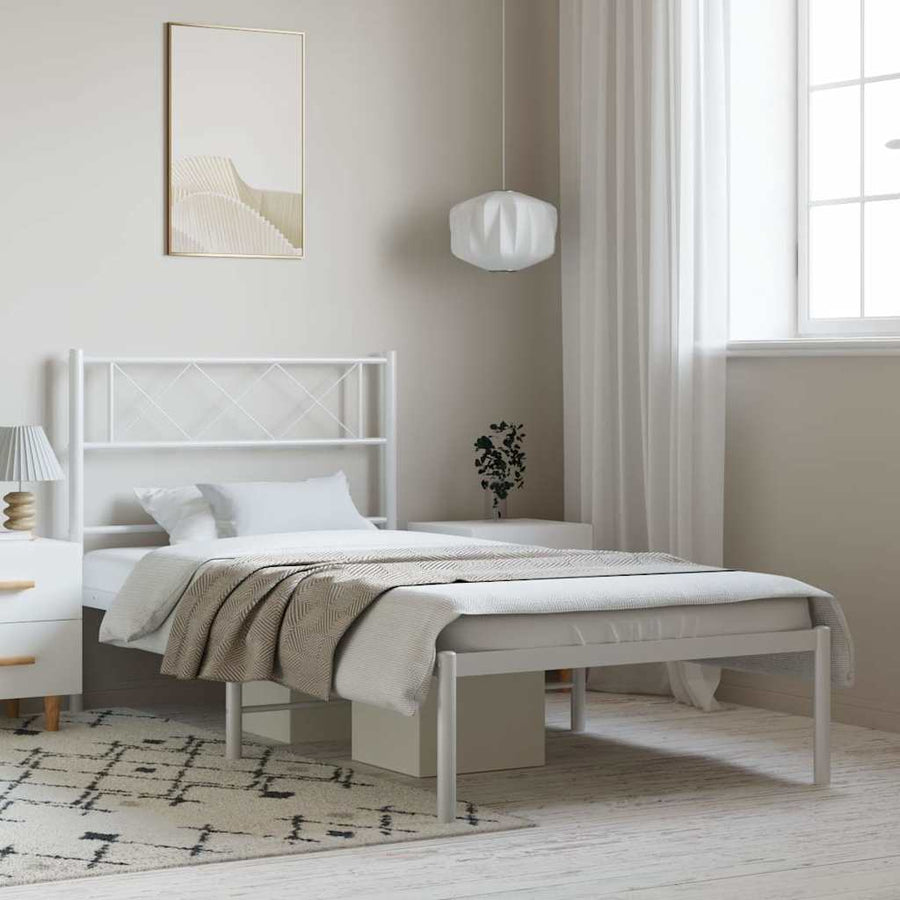 vidaXL Metal Bed Frame without Mattress with Headboard White 100x200cm 1