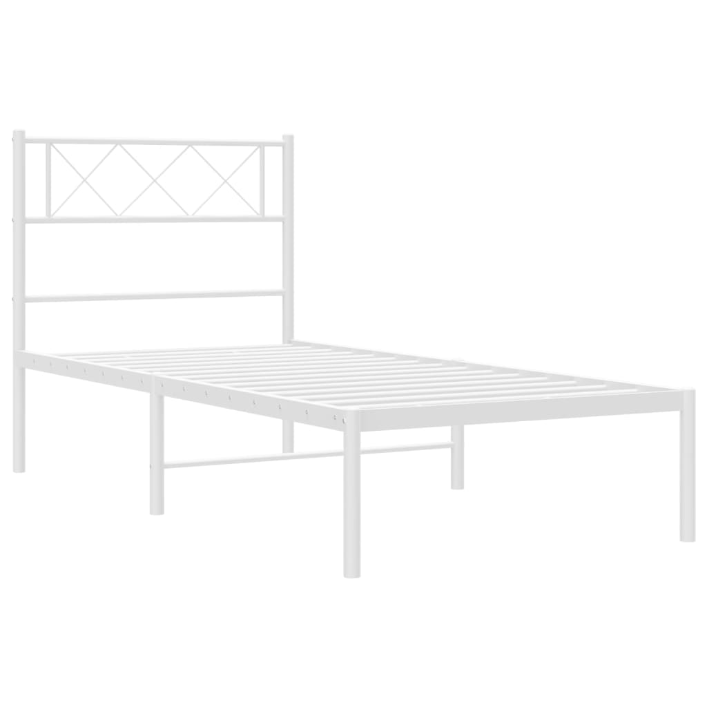 vidaXL Metal Bed Frame without Mattress with Headboard White 107x203cm 4