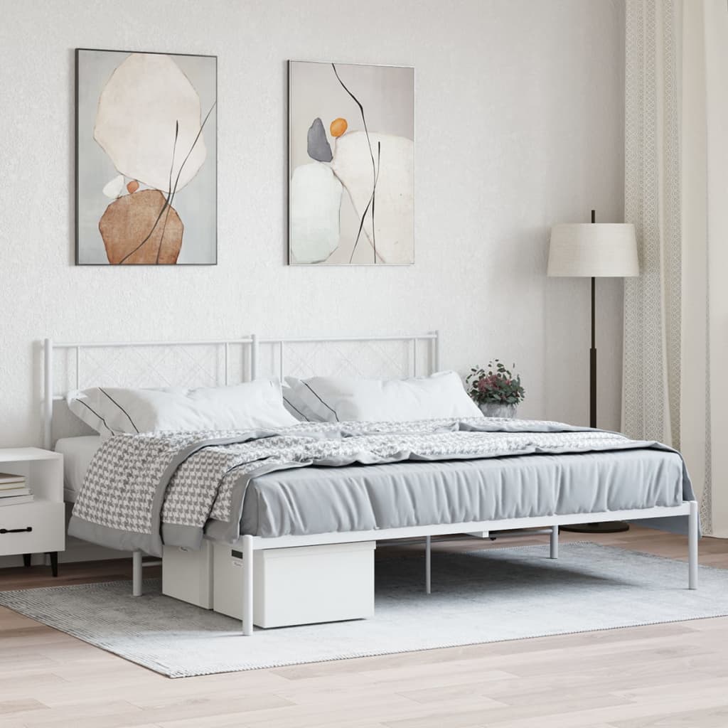 vidaXL Metal Bed Frame without Mattress With headboard White