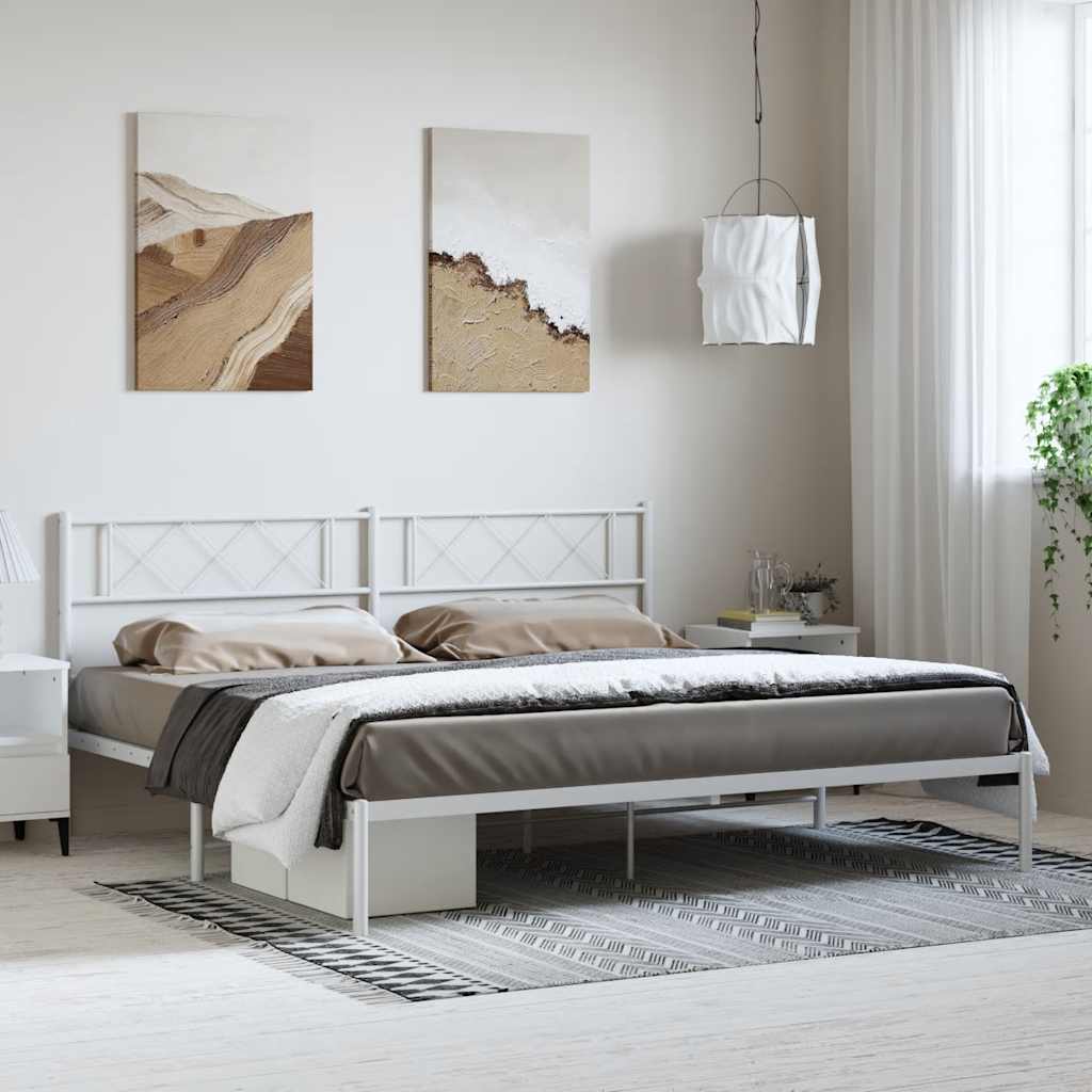 vidaXL Metal Bed Frame without Mattress with Headboard White 183x213cm 1