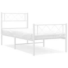 vidaXL Metal Bed Frame without Mattress with Footboard White 100x190cm 2