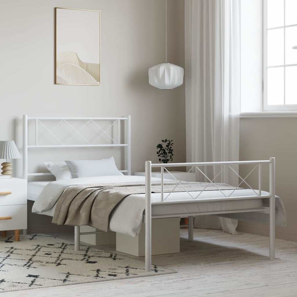 vidaXL Metal Bed Frame without Mattress with Footboard White 100x190cm 1