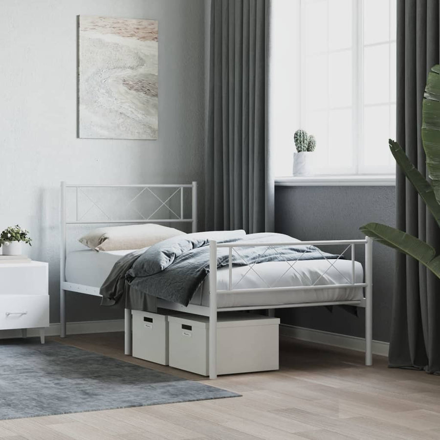 vidaXL Metal Bed Frame without Mattress with Footboard White 107x203cm 1
