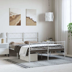 vidaXL Metal Bed Frame without Mattress with Footboard With headboard & footboard White