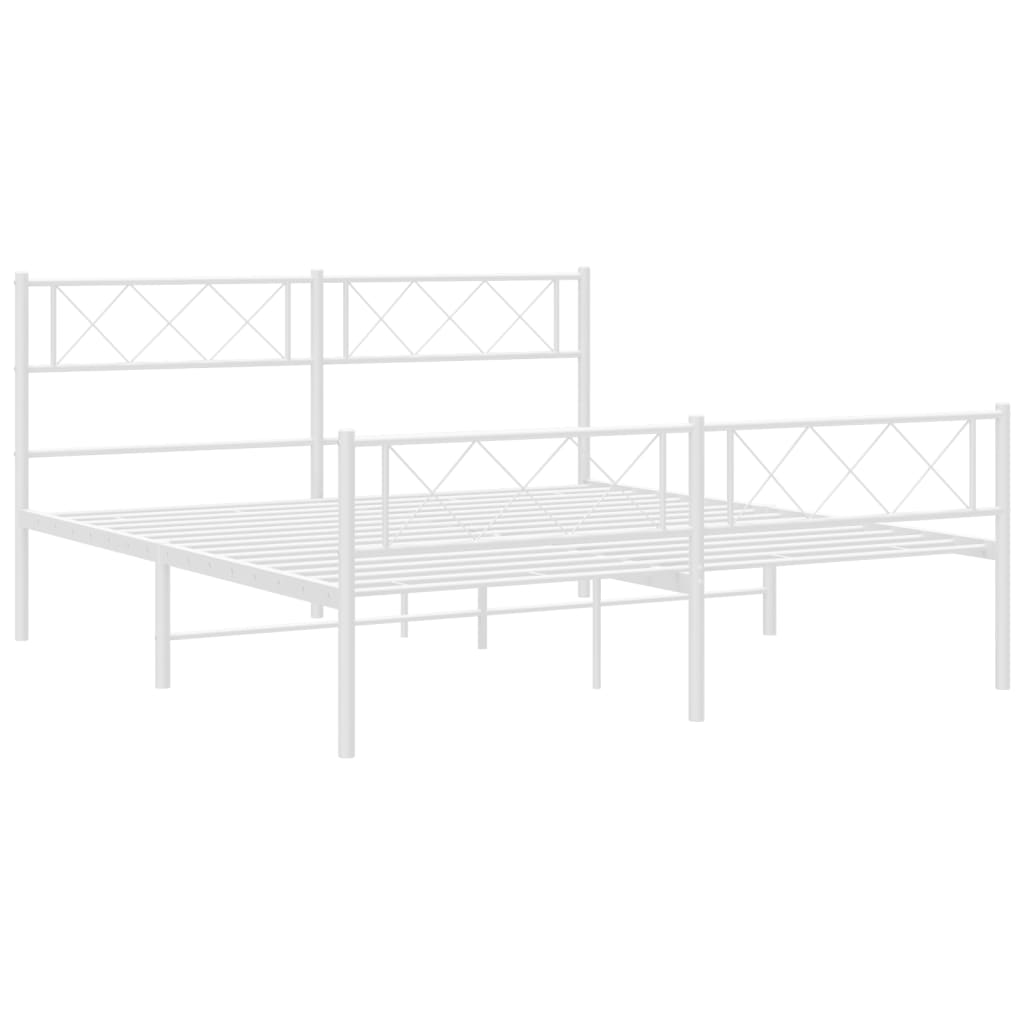 vidaXL Metal Bed Frame without Mattress with Footboard White 140x190cm 5