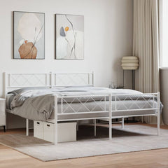 vidaXL Metal Bed Frame without Mattress with Footboard White 140x190cm 1
