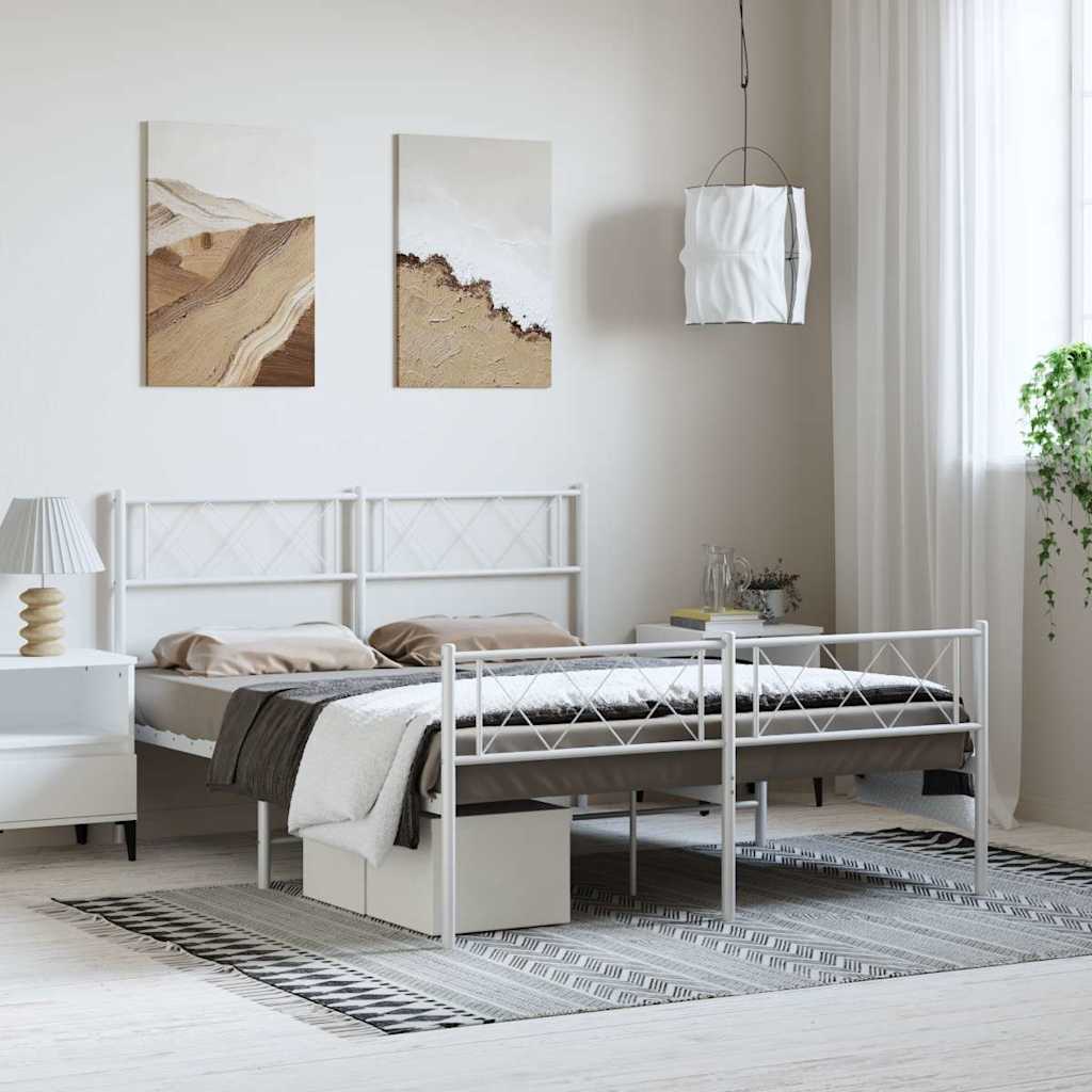 vidaXL Metal Bed Frame without Mattress with Footboard With headboard & footboard White