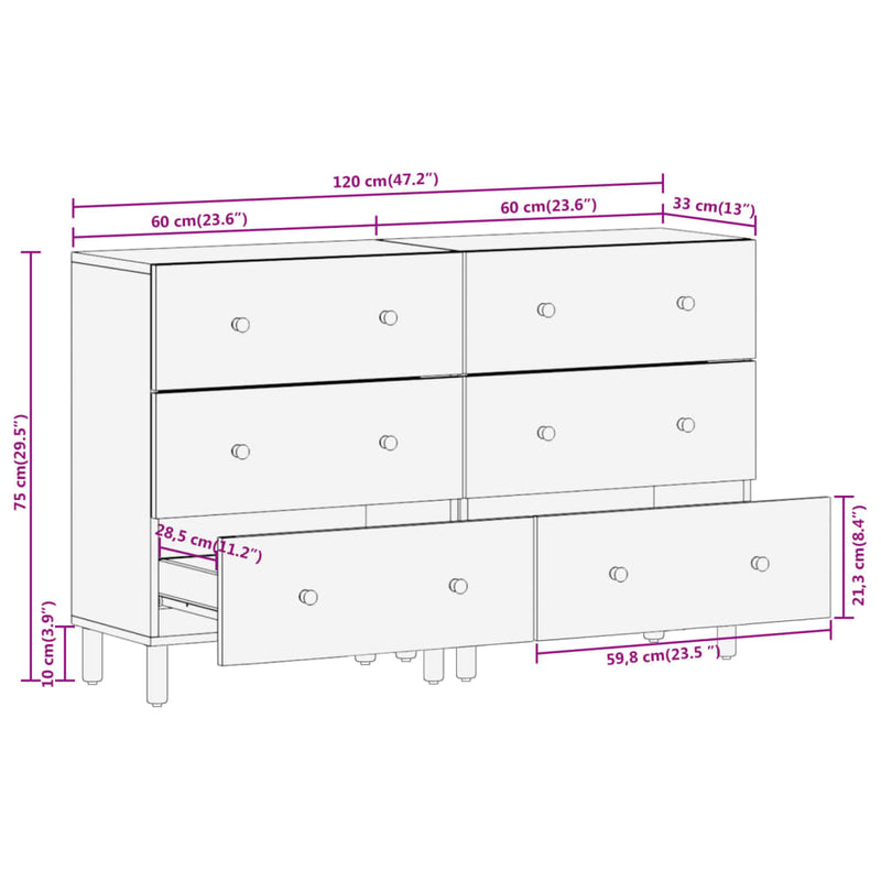 Side Cabinets 2 pcs 60x33x75 cm Solid Wood Mango