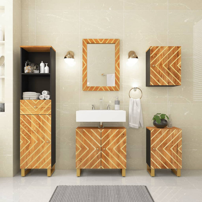 5 Piece Bathroom Cabinet Set Brown and Black Solid Wood Mango