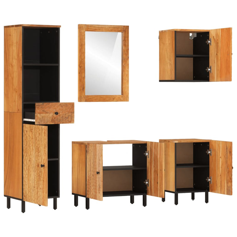 5 Piece Bathroom Cabinet Set Solid Wood Acacia