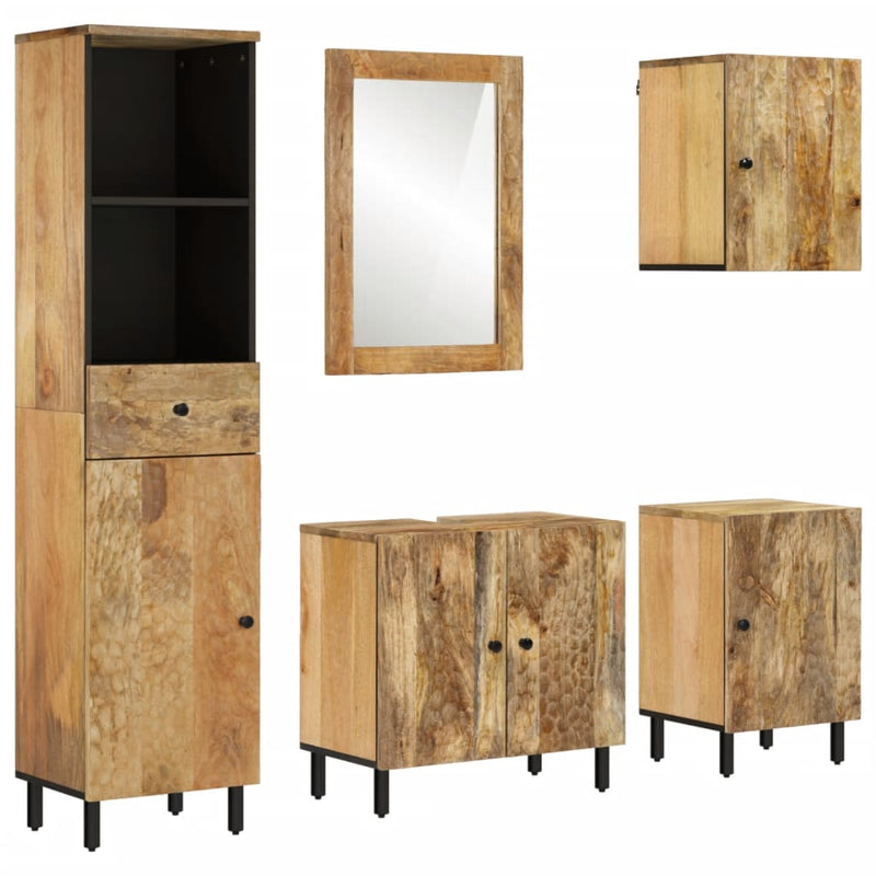 5 Piece Bathroom Cabinet Set Solid Wood Mango