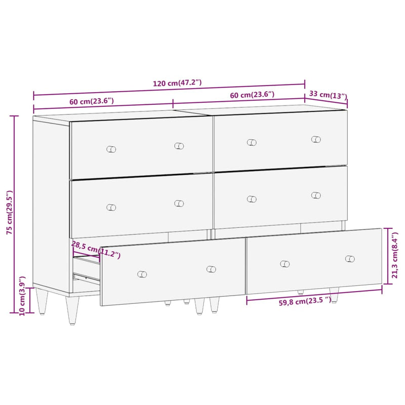 Side Cabinets 2 pcs 60x33x75 cm Solid Wood Mango