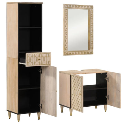 3 Piece Bathroom Furniture Set Solid Wood Mango