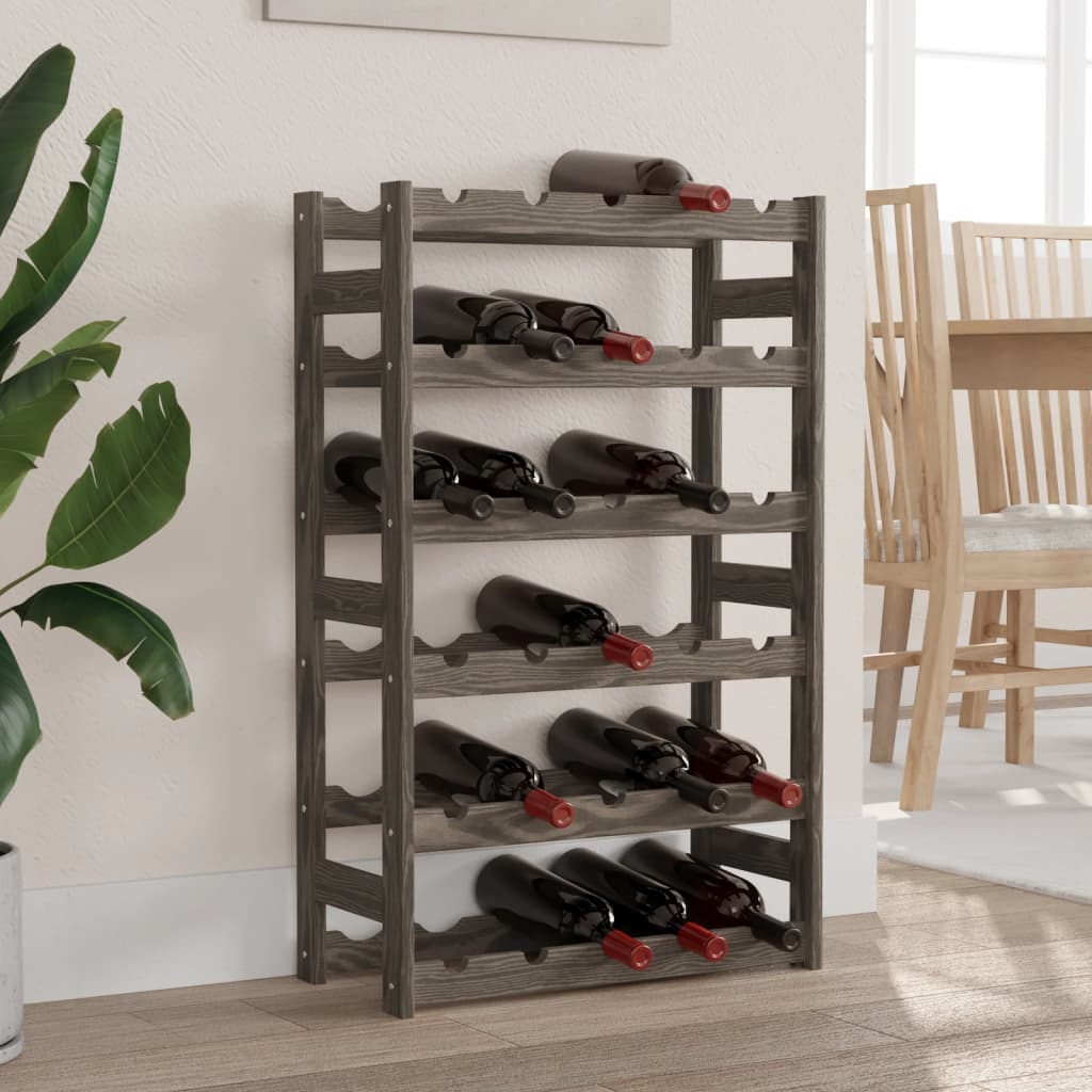 vidaXL Wine Rack for 30 Bottles Grey Solid Wood Pine 1