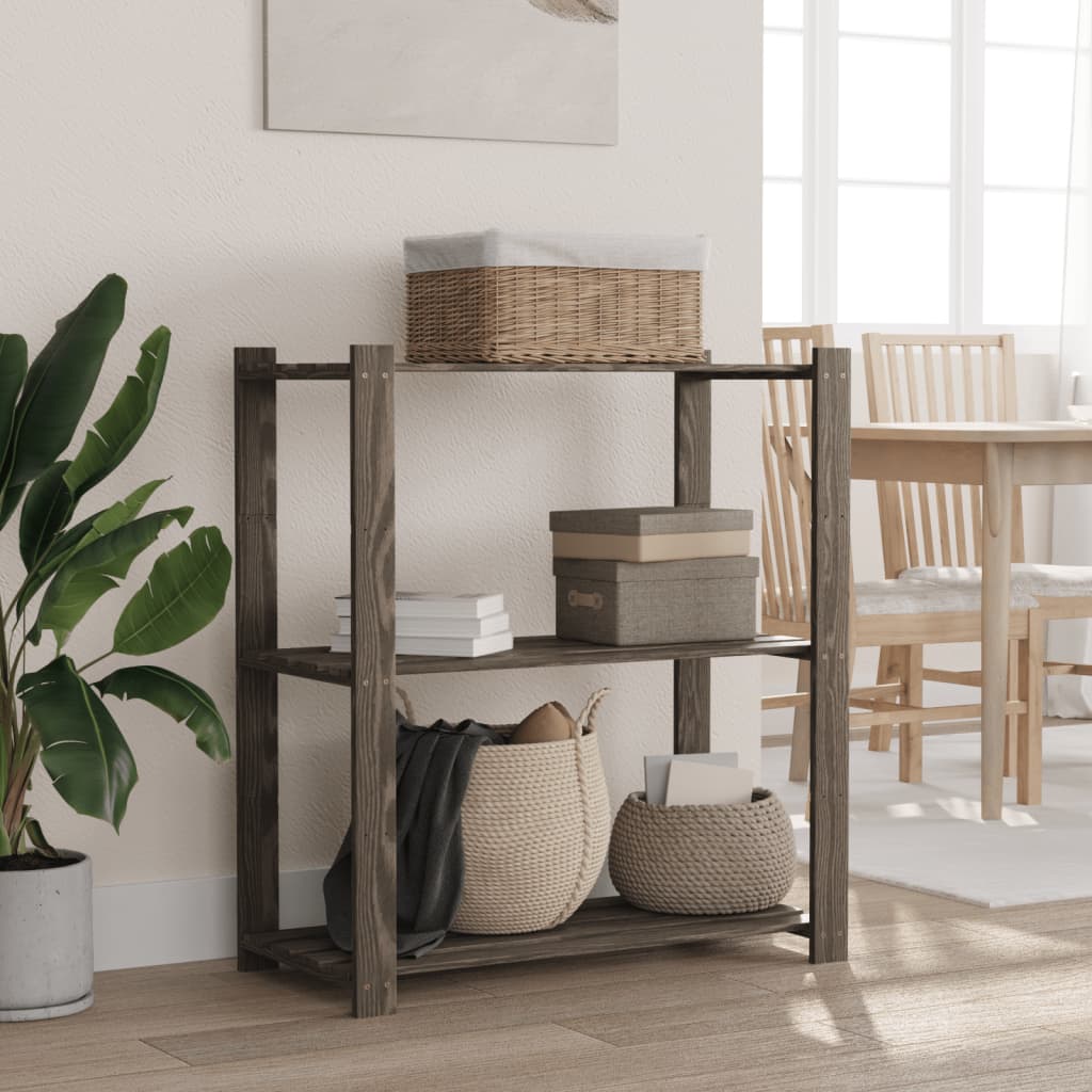 vidaXL 3-Tier Storage Rack Grey 80x38x90 cm Solid Wood Pine 1